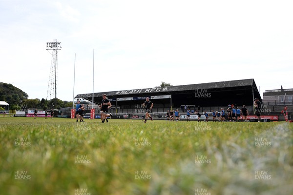 240825 - Ospreys U18s v Cardiff Rugby U18s - A general view of The Gnoll whilst the Ospreys warm up 