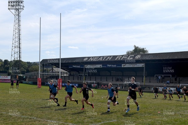 240825 - Ospreys U18s v Cardiff Rugby U18s - A general view of The Gnoll whilst the Ospreys warm up 