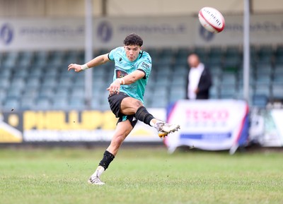 300826 - Ospreys U18s v Dragons U18s - RAG - Harrison Hook of Ospreys kicks the conversion