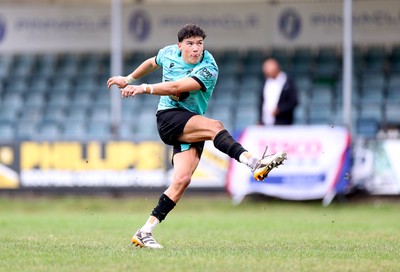 300826 - Ospreys U18s v Dragons U18s - RAG - Harrison Hook of Ospreys kicks the conversion