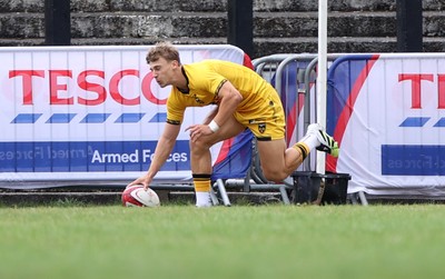 300826 - Ospreys U18s v Dragons U18s - RAG - Rhys Dyer of Dragons scores a try