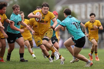 300826 - Ospreys U18s v Dragons U18s - RAG - Troy Raymond of Dragons runs in to score a try
