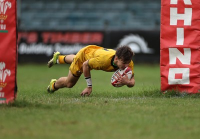 300826 - Ospreys U18s v Dragons U18s - RAG - Dylan Cole of Dragons runs in to score a try