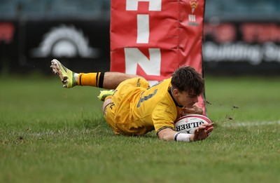 300826 - Ospreys U18s v Dragons U18s - RAG - Dylan Cole of Dragons runs in to score a try