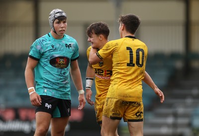 300826 - Ospreys U18s v Dragons U18s - RAG - Dylan Cole of Dragons celebrates scoring a try