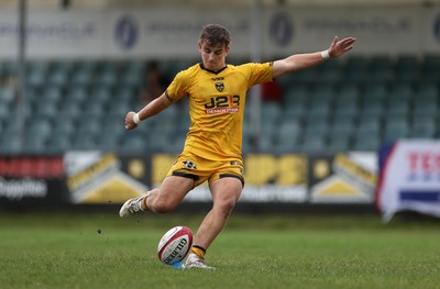 300826 - Ospreys U18s v Dragons U18s - RAG - Liam Lawlor of Dragons kicks the conversion