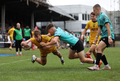 300826 - Ospreys U18s v Dragons U18s - RAG - Rhys Dyer of Dragons scores a try