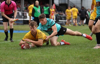 300826 - Ospreys U18s v Dragons U18s - RAG - Rhys Dyer of Dragons scores a try