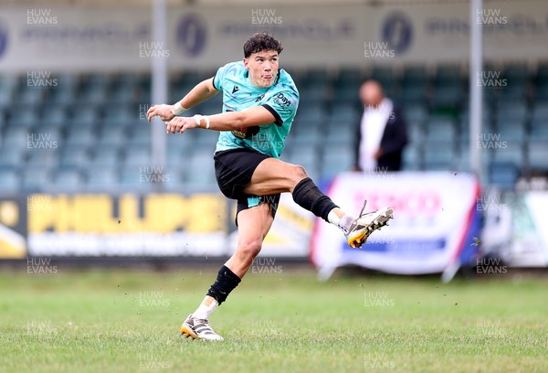 300826 - Ospreys U18s v Dragons U18s - RAG - Harrison Hook of Ospreys kicks the conversion