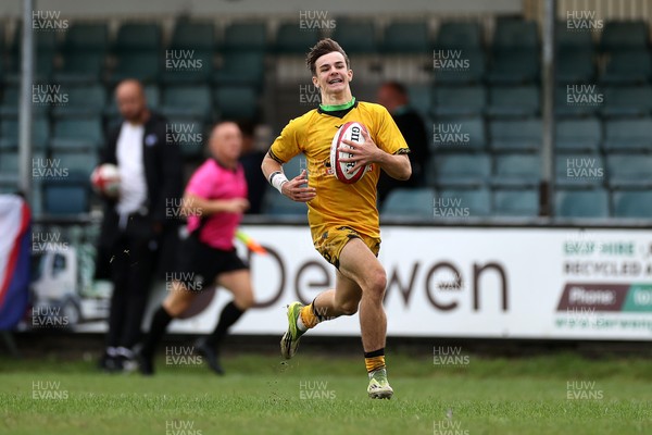 300826 - Ospreys U18s v Dragons U18s - RAG - Dylan Cole of Dragons runs in to score a try
