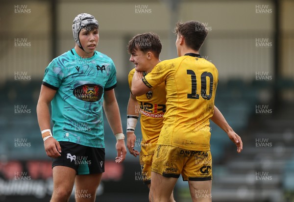300826 - Ospreys U18s v Dragons U18s - RAG - Dylan Cole of Dragons celebrates scoring a try