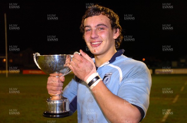 100107 - Under 20 WRU Reebok Regional Championship Final 2006/2007 - Ospreys U20 v Blues U20 - Blues' Luke Ford celebrates with the cup 