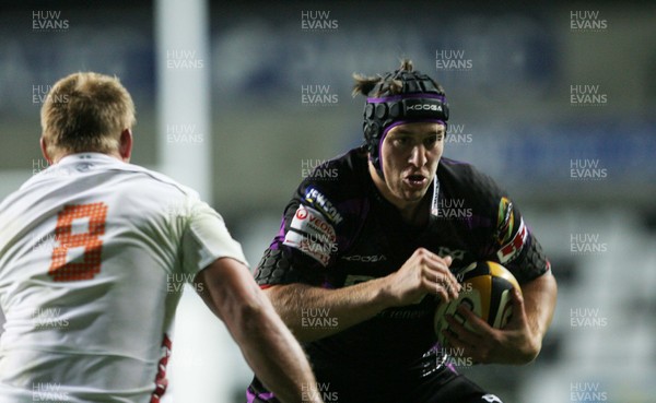 23.09.10 Ospreys v Aironi... Ospreys' Ryan Jones takes on Aironi's Gareth Krause. 