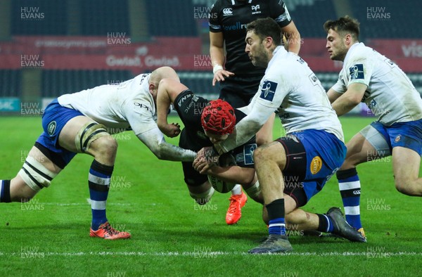020218 - Ospreys v Bath Rugby, Anglo Welsh Cup - Will Jones of Ospreys is held just short of the line