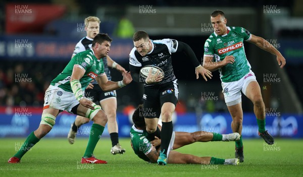 220918 - Ospreys v Benetton Rugby - Guinness PRO14 - George North of Ospreys is tackled by Sebastian Negri of Benetton