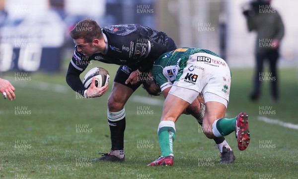 221120 - Ospreys v Benetton Rugby, Guinness PRO14 - Stephen Myler of Ospreys is tackled by Joaquin Riera of Benetton
