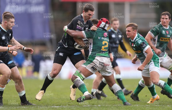 221120 - Ospreys v Benetton Rugby, Guinness PRO14 - George North of Ospreys drives into Hame Faiva of Benetton