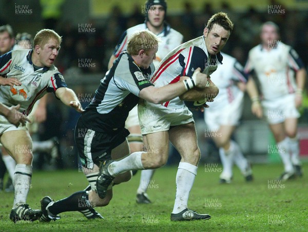 170206 Ospreys v Borders Borders Charlie Hore is tackled by Des Dillon 