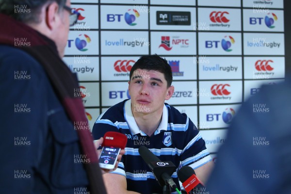 050119 - Ospreys v Cardiff Blues - GuinnessPro14 - Seb Davies of Cardiff Blues speaks to the press after the game