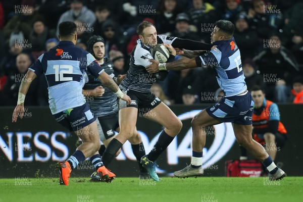 050119 - Ospreys v Cardiff Blues, Guinness PRO14 - Cory Allen of Ospreys takes on Rey Lee-Lo of Cardiff Blues