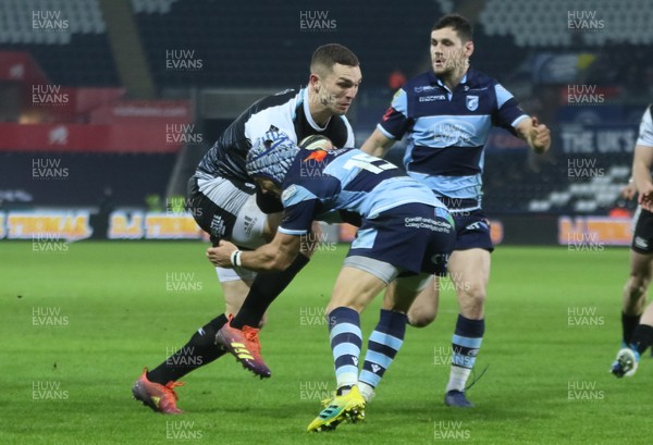 050119 - Ospreys v Cardiff Blues, Guinness PRO14 - George North of Ospreys takes on Matthew Morgan of Cardiff Blues