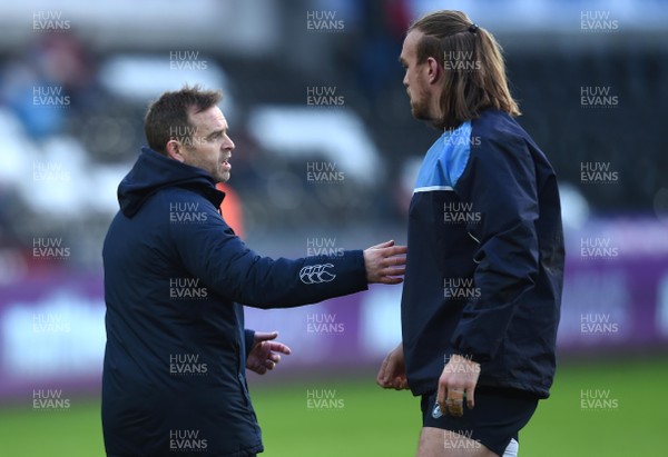 060118 - Ospreys v Cardiff Blues - Guinness PRO14 - Cardiff Blues coach Danny Wilson and Kristian Dacey of Cardiff Blues