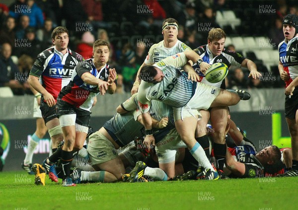 151113 Ospreys v Cardiff Blues - LV=Cup -Ospreys' Rhys Webb spins the ball away