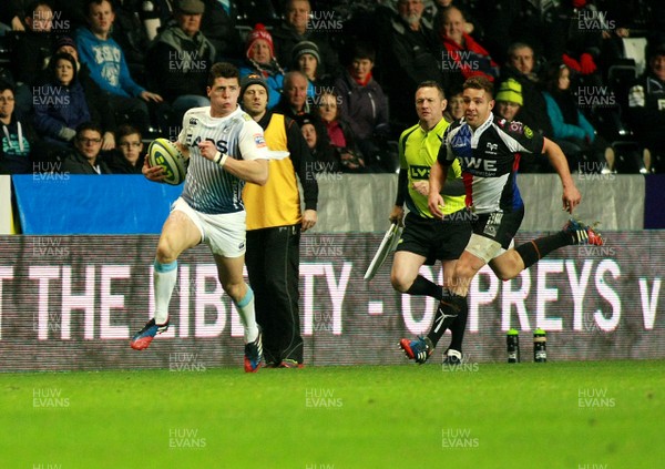 151113 Ospreys v Cardiff Blues - LV=Cup -Blues' Richard Smith races away from Ospreys' Rhys Webb