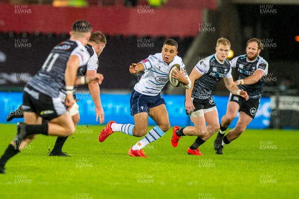 211219 - Ospreys v Cardiff Blues - Guinness PRO14 - Ben Thomas of Cardiff Blues ( with ball ) in action