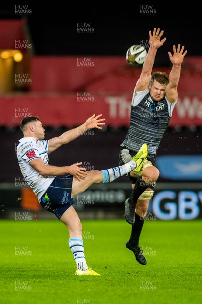 211219 - Ospreys v Cardiff Blues - Guinness PRO14 - Tomos Williams of Cardiff Blues kicks the ball out 