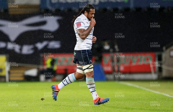 211219 - Ospreys v Cardiff Blues - Guinness PRO14 - Filo Paulo of Cardiff Blues leaves the field after being even a yellow card by Referee Dan Jones