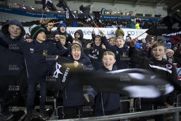 211219 - Ospreys v Cardiff Blues - Guinness PRO14 - Ospreys fans waving flags