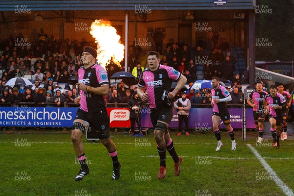 010124 - Ospreys v Cardiff Rugby - United Rugby Championship - Teddy Williams and Seb Davies of Cardiff run out onto the pitch
