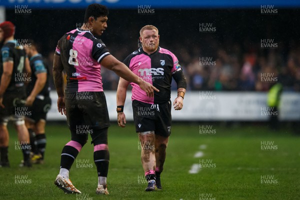 010124 - Ospreys v Cardiff Rugby - United Rugby Championship - Keiron Assiratti and Lopeti Timani of Cardiff