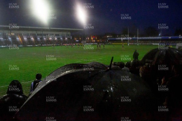 010124 - Ospreys v Cardiff Rugby - United Rugby Championship - General view inside a rain-soaked Dunraven Brewery Field during the match