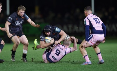 010126 - Ospreys v Cardiff Rugby, United Rugby Championship - Morgan Morris of Ospreys is tackled by Johan Mulder of Cardiff Rugby