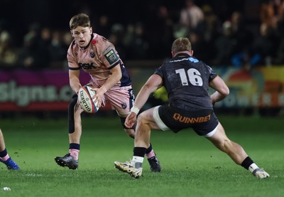 010126 - Ospreys v Cardiff Rugby, United Rugby Championship - Alex Mann of Cardiff Rugby takes on Dewi Lake of Ospreys
