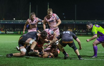 010126 - Ospreys v Cardiff Rugby, United Rugby Championship - Javan Sebastian of Cardiff Rugby scores try