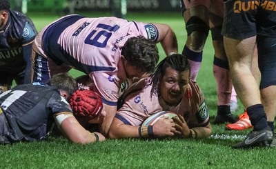 010126 - Ospreys v Cardiff Rugby, United Rugby Championship - Javan Sebastian of Cardiff Rugby scores try