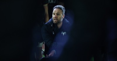 010126 - Ospreys v Cardiff Rugby, United Rugby Championship - Ospreys head coach Mark Jones speaks to the players at the end of the match
