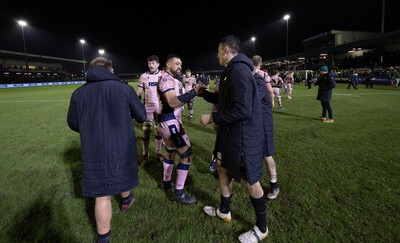 010126 - Ospreys v Cardiff Rugby, United Rugby Championship -Players congratulate each other at the end of the match