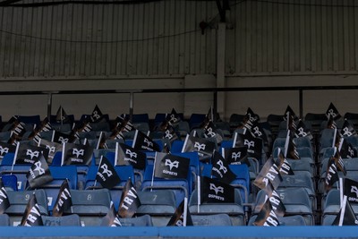 010126 - Ospreys v Cardiff Rugby - United Rugby Championship - Flags on supporters seats prior to kick off