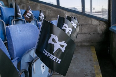 010126 - Ospreys v Cardiff Rugby - United Rugby Championship - Flags on supporters seats prior to kick off