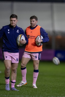 010126 - Ospreys v Cardiff Rugby - United Rugby Championship - Leigh Halfpenny and Callum Sheedy of Cardiff Rugby