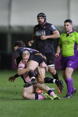 010126 - Ospreys v Cardiff Rugby - United Rugby Championship - Johan Mulder of Cardiff Rugby tackles Jack Walsh of Ospreys