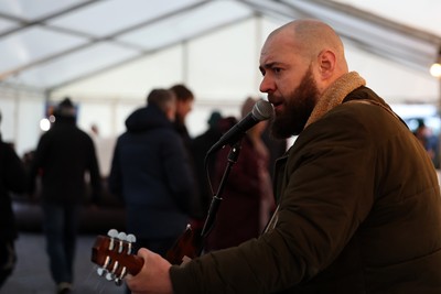 010126 - Ospreys v Cardiff Rugby - United Rugby Championship - Musician in the marquee