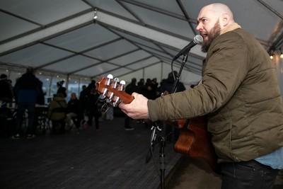 010126 - Ospreys v Cardiff Rugby - United Rugby Championship - Musician in the marquee