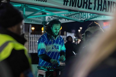 010126 - Ospreys v Cardiff Rugby - United Rugby Championship - Josh Navidi plays a half time DJ set
