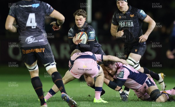 010126 - Ospreys v Cardiff Rugby, United Rugby Championship - Jack Walsh of Ospreys its tackled