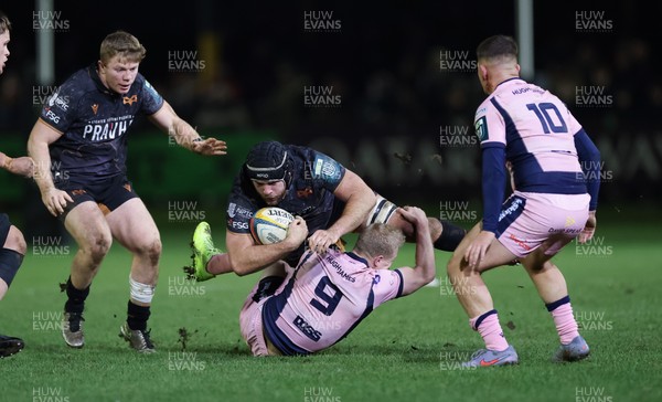 010126 - Ospreys v Cardiff Rugby, United Rugby Championship - Morgan Morris of Ospreys is tackled by Johan Mulder of Cardiff Rugby